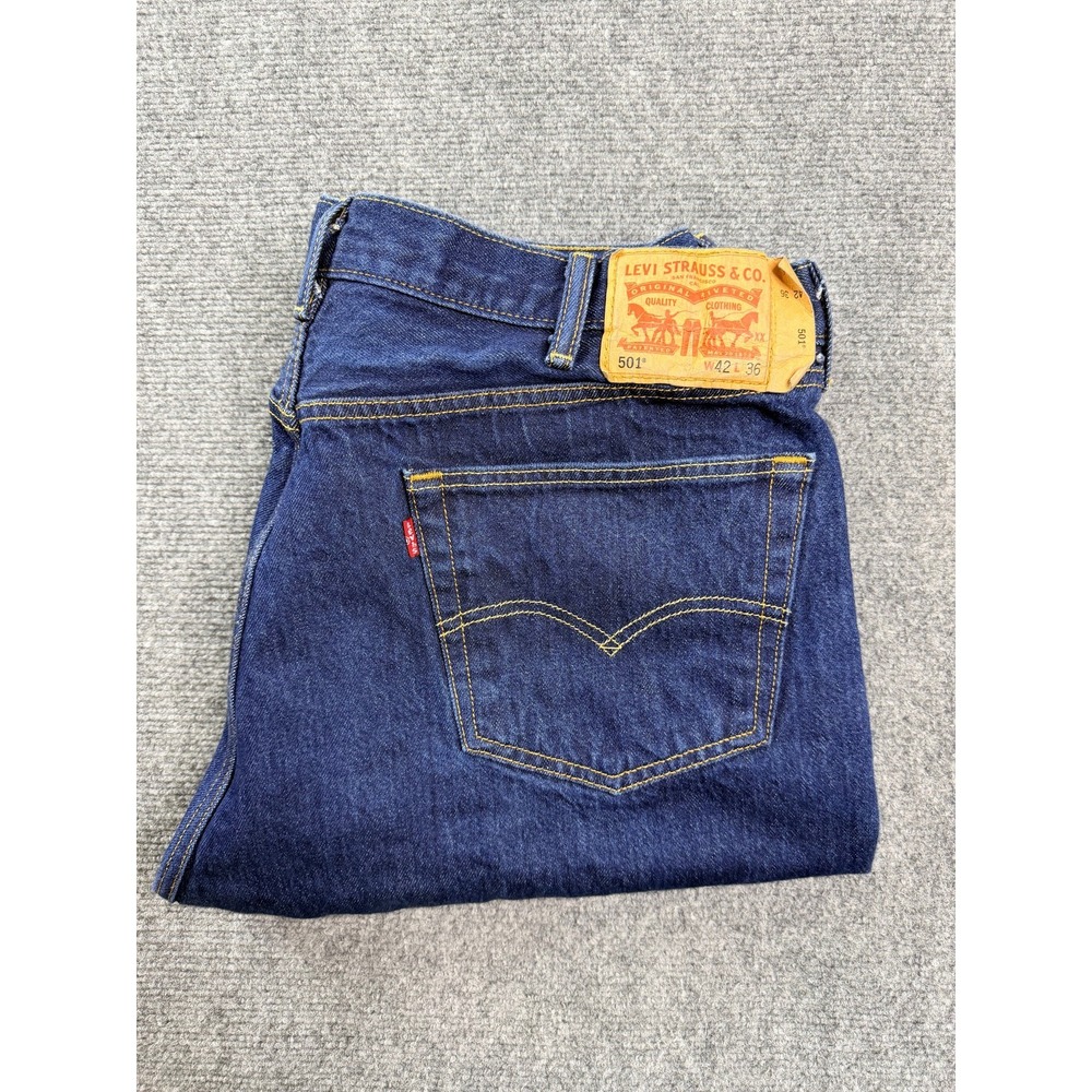 Levis 501 Straight Fit Mens Jeans 42x36 Dark Wash Denim Button Fly